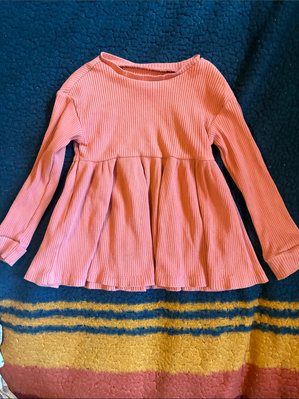 Easy-peasy Girls' Ribbed Long-Sleeve Peplum Top - Coral Pink